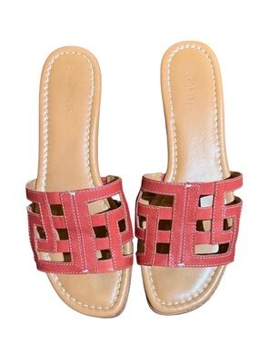 J.McLaughlin Red Leather Greek Key Slide Sandals – Size 10